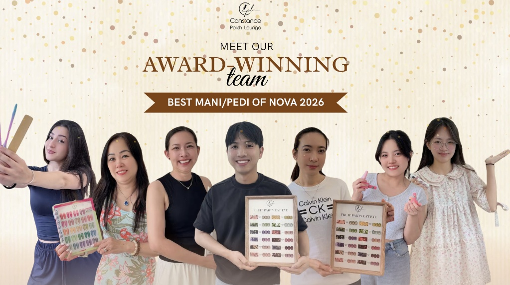 The award-winning team at Constance Polish Lounge celebrating Best Mani/Pedi of NoVA 2026